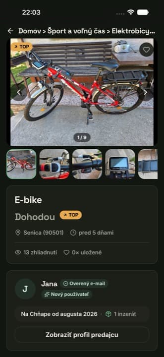 Detail inzerátu v aplikácii Chňap